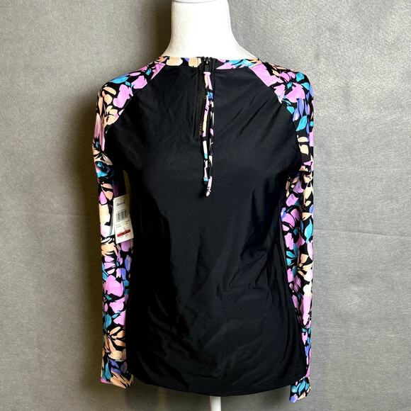 Raisins Womens Long Sleeve Rash Guard Swim Beach Surf Vacation Juniors L Top - Picture 2 of 4